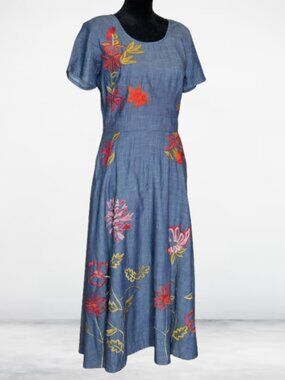 Flowers & Sparrow Embroidered Chambray Midi Dress Eshakti CUSTOM 6